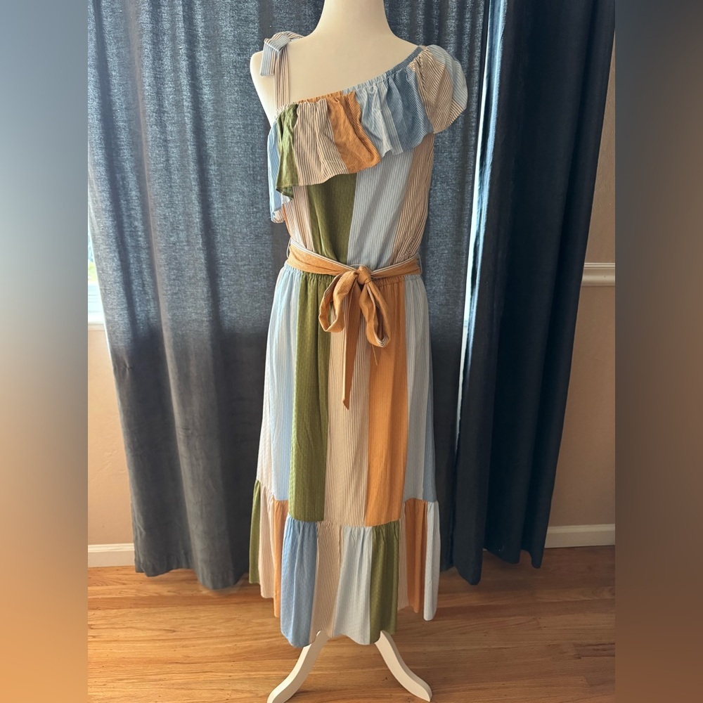 Lauren Conrad Poolside Paradise One Shoulder Striped Midi Dress Size Medium